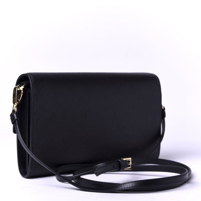 Prada Saffiano Wallet With Shoulder Strap Black 3 of 10