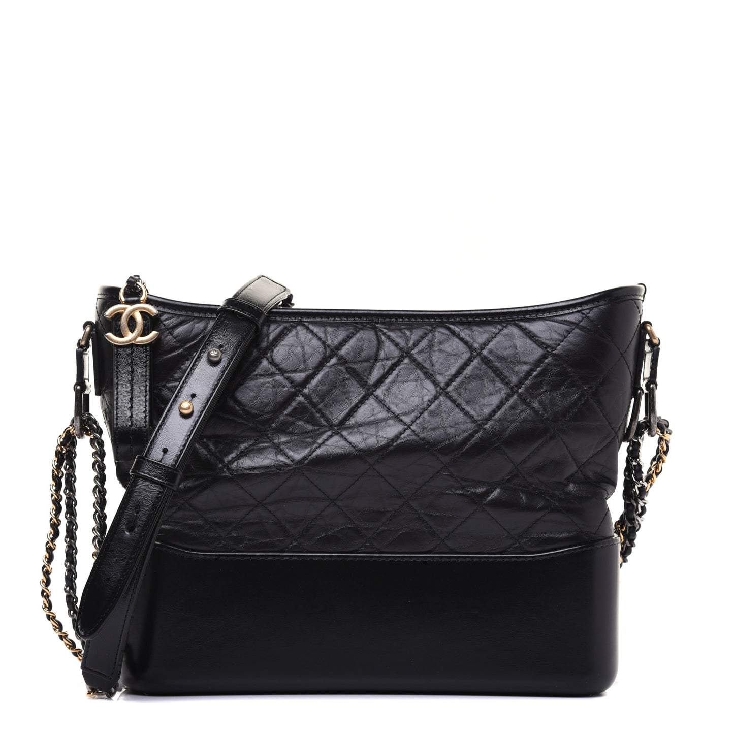 Aged Calfskin Quilted Medium Gabrielle Hobo Black