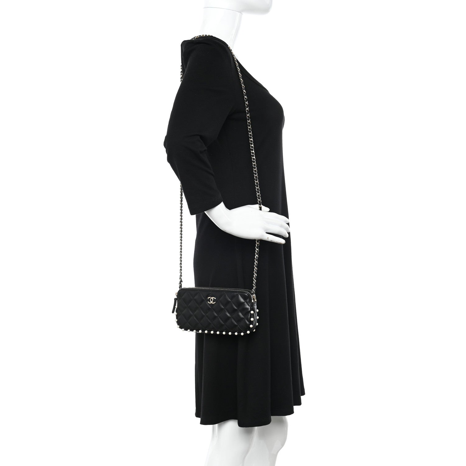 Chanel Calfskin Quilted Pearl Small Clutch With Chain Black 2 of 15