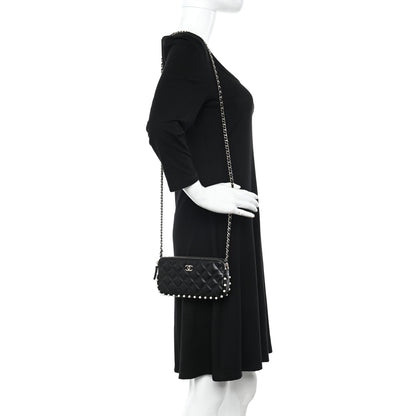 Chanel Calfskin Quilted Pearl Small Clutch With Chain Black 2 of 15