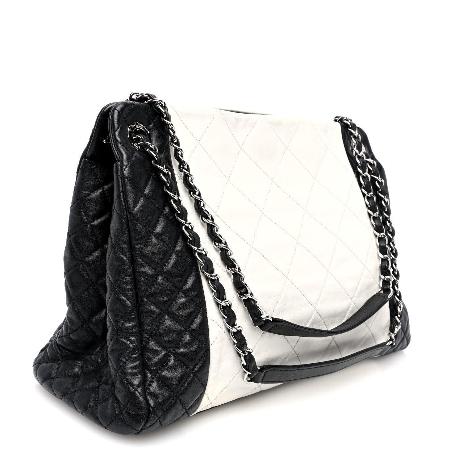 Chanel Lambskin Quilted CC Shopping Tote Black Ivory 3 of 9