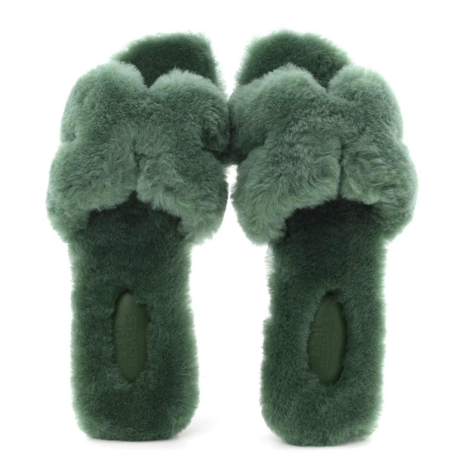 Hermes Woolskin Oran Sandals 37.5 Vert Anglais 2 of 10
