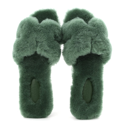 Hermes Woolskin Oran Sandals 37.5 Vert Anglais 2 of 10