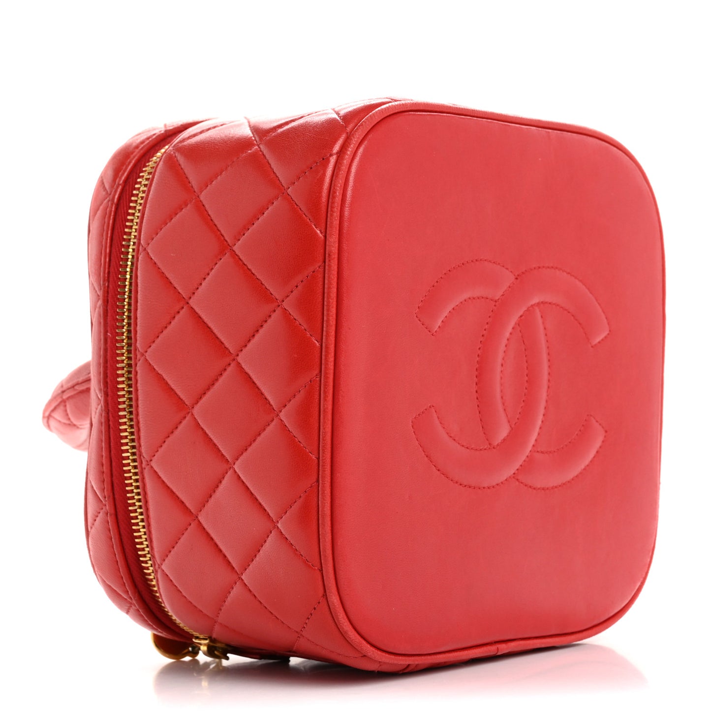 Lambskin Quilted Vanity Case Red