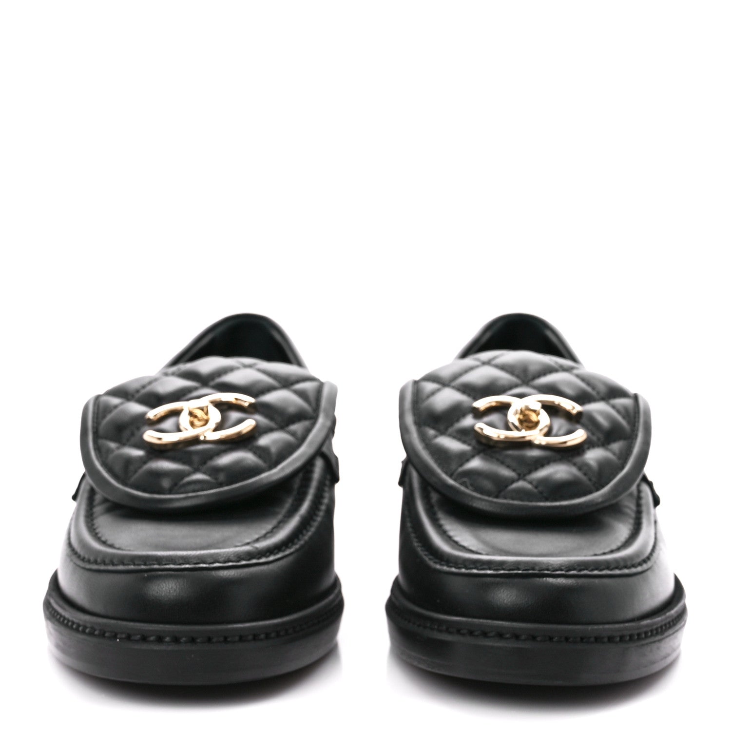 Chanel Lambskin Quilted CC Turnlock Loafers 37.5 Black 2 of 8