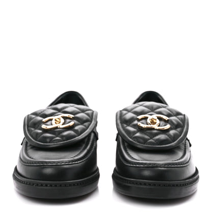Chanel Lambskin Quilted CC Turnlock Loafers 37.5 Black 2 of 8