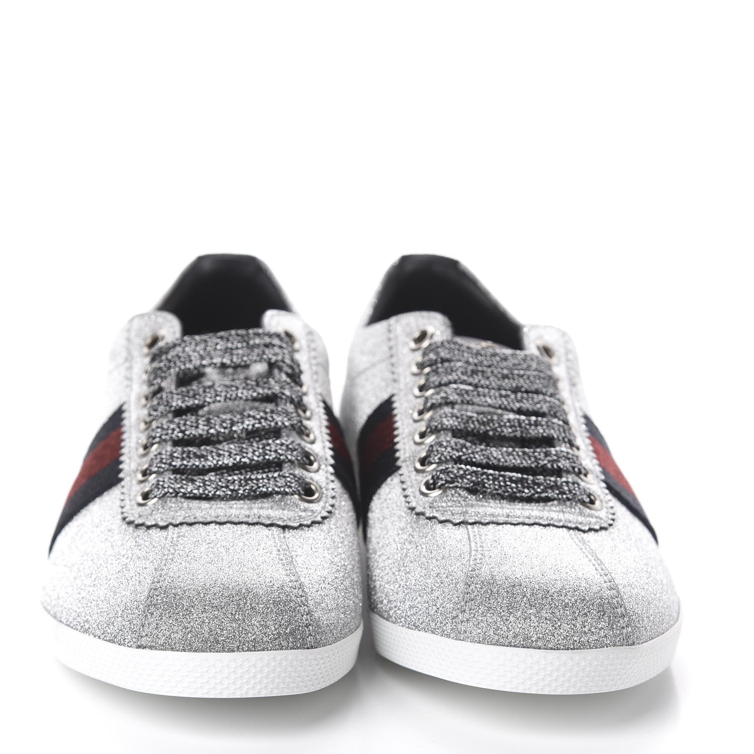 Gucci Glitter Fabric Studded Web Womens Sneakers 36.5 Silver 2 of 8