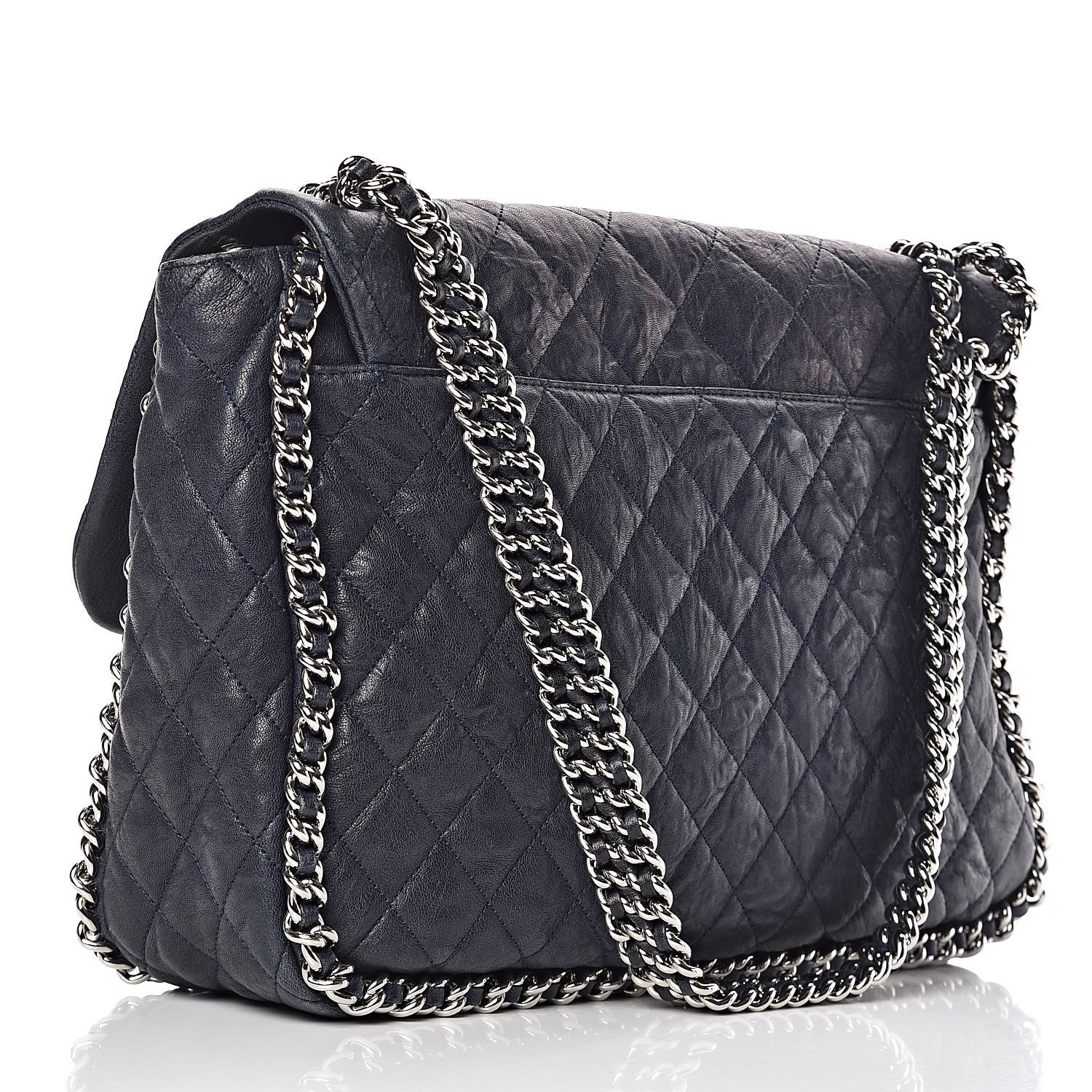 Chanel Washed Lambskin Quilted Chain Around Maxi Flap Dark Navy Blue 3 of 11