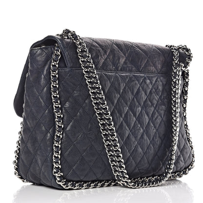Chanel Washed Lambskin Quilted Chain Around Maxi Flap Dark Navy Blue 3 of 11