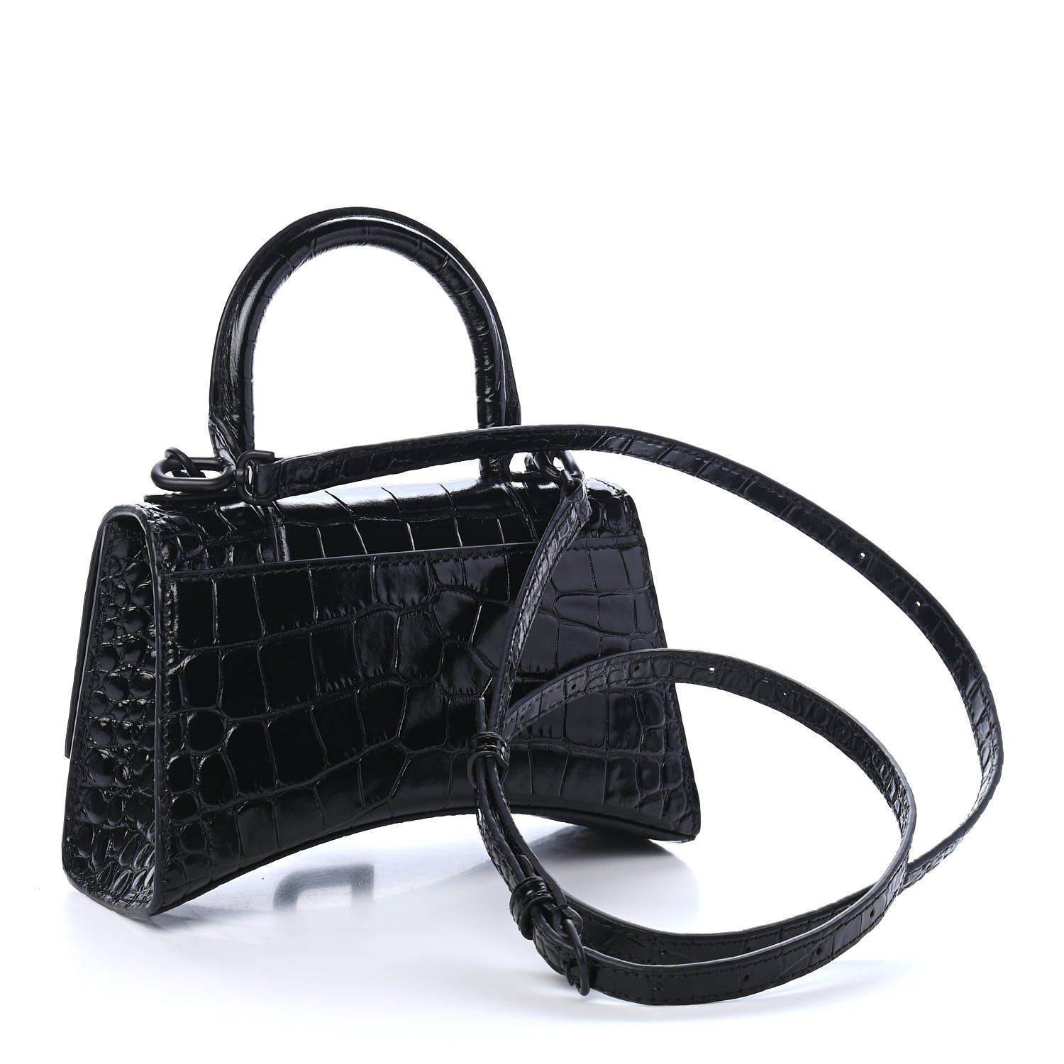 Balenciaga Calfskin Graffiti Logo Monochrome Crocodile Embossed Hourglass Top Handle Bag XS Black 3 of 8
