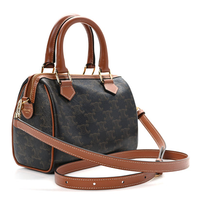 Celine Triomphe Canvas Calfskin Small Boston Bag Tan 3 of 13