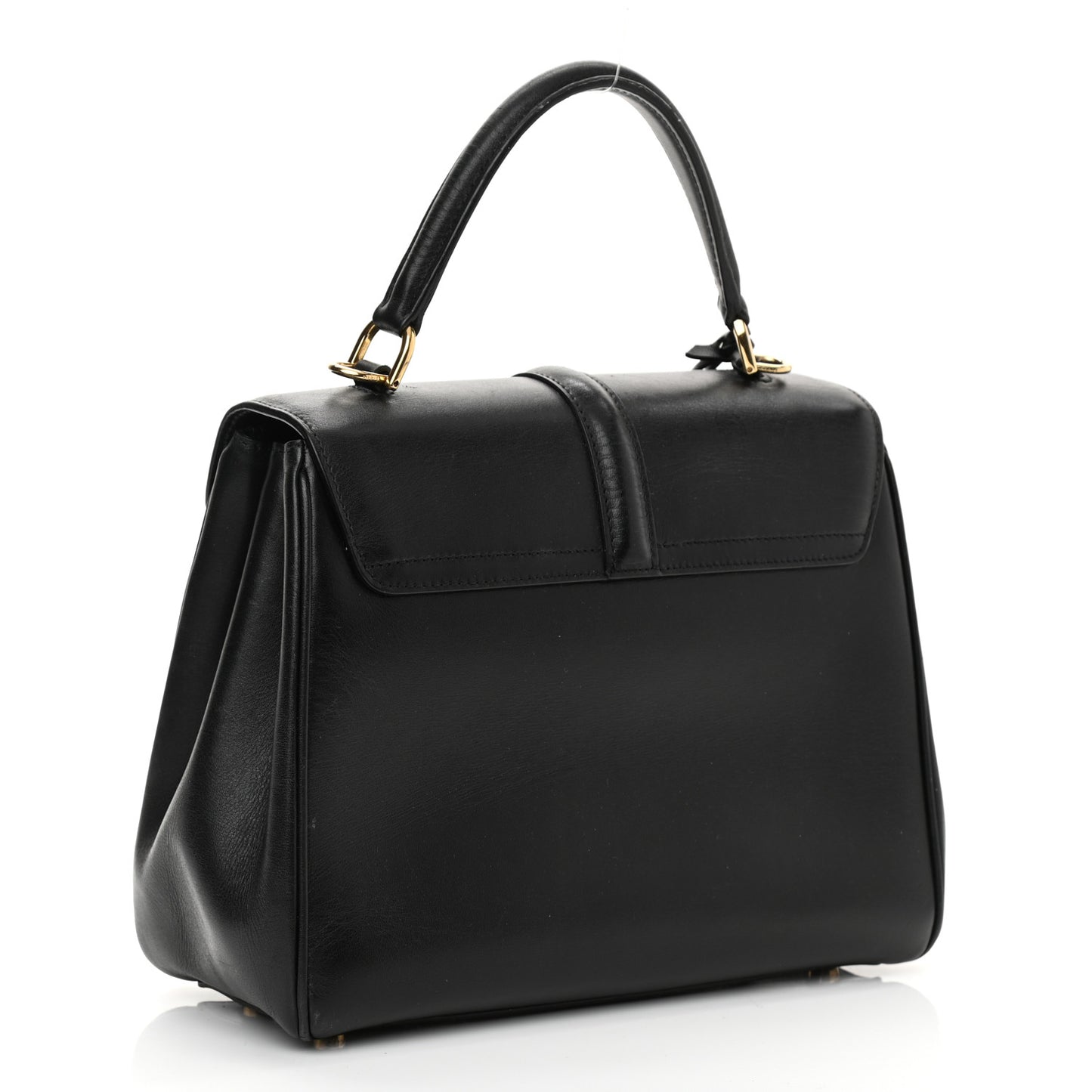 Satinated Calfskin Small 16 Top Handle Bag Black