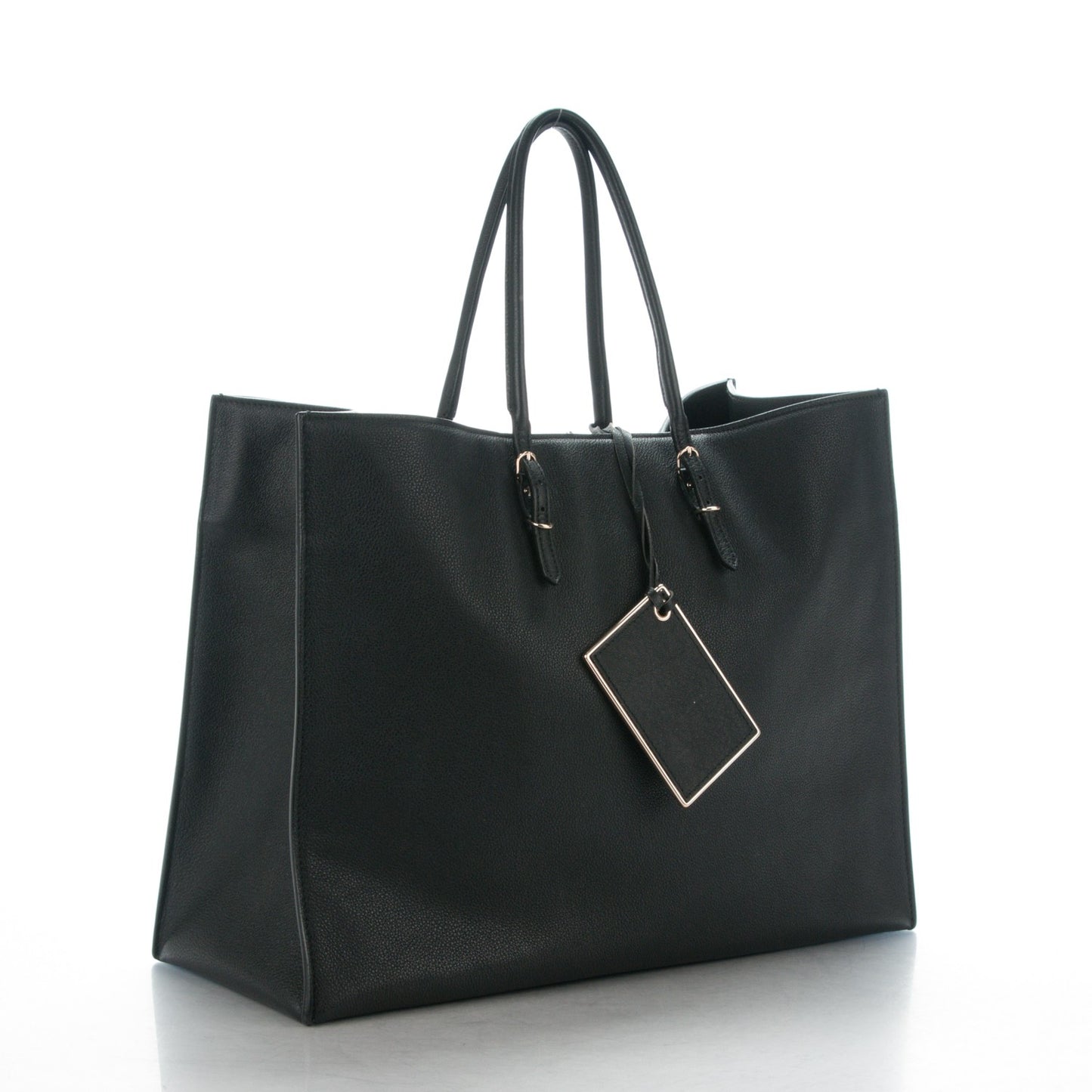Grained Calfskin Gold Metallic Edge Hardware Papier A4 Tote Black