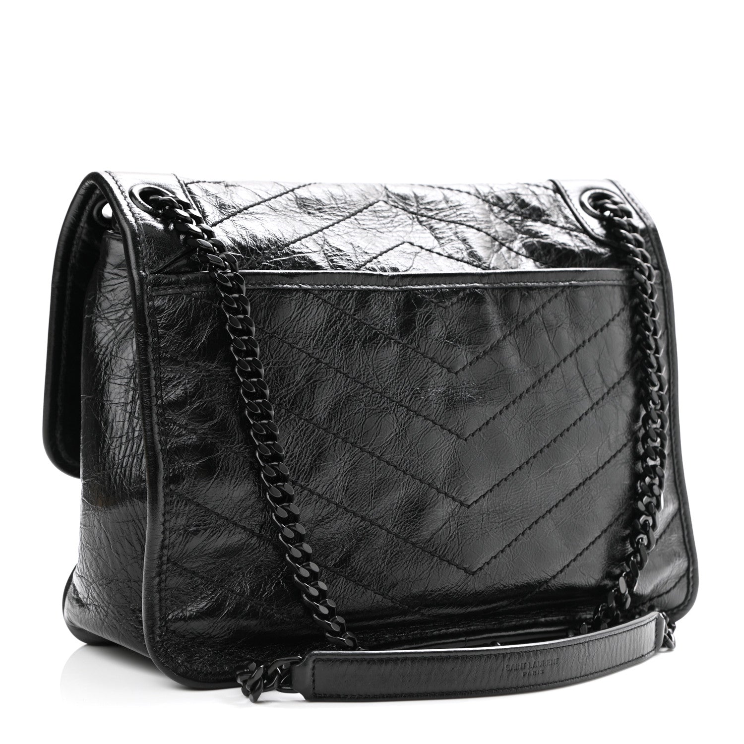 Saint Laurent Crinkled Calfskin Matelasse Monogram Medium Niki Chain Satchel Black 3 of 10