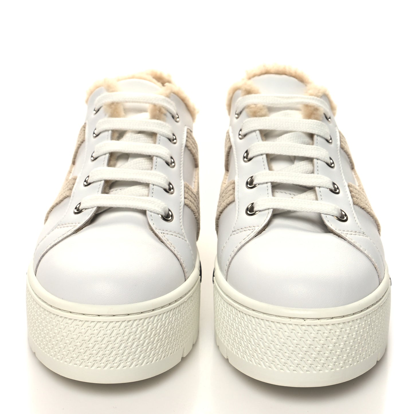 Calfskin Woolskin Dare Sneakers 35 White Ecru