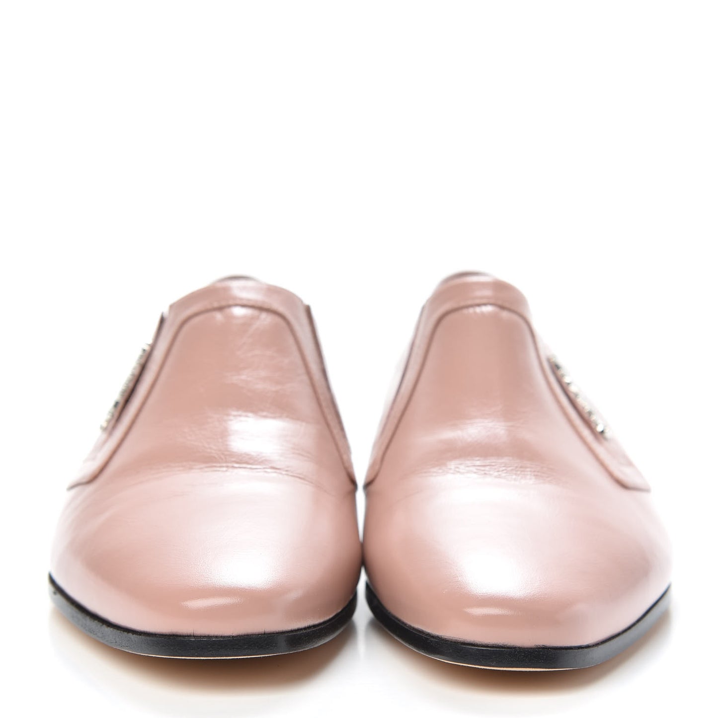 Glazed Calfskin Logo Slip On Loafers 38.5 Light Pink