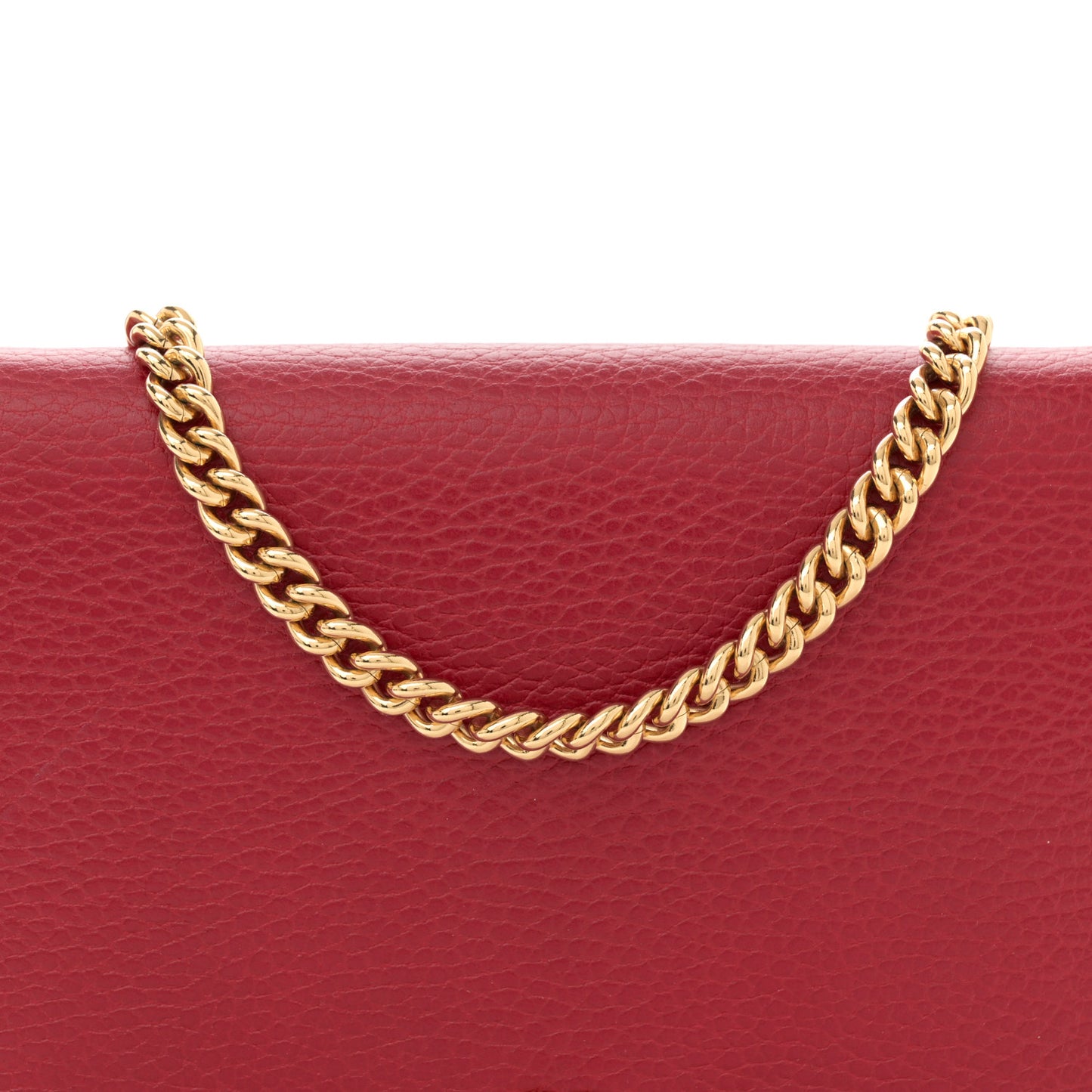 Dollar Calfskin Mini GG Marmont Chain Wallet Hibiscus Red