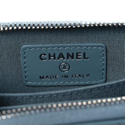 Chanel Lambskin Camellia Embossed Studded Zip Coin Purse Blue 6 of 10