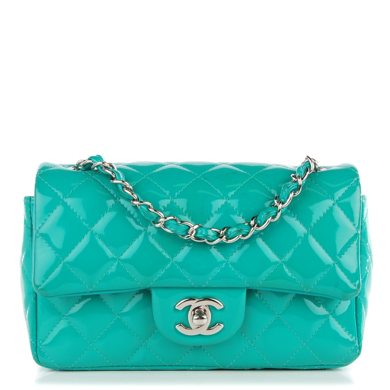 Chanel Patent Calfskin Quilted Mini Rectangular Flap Green 1 of 12