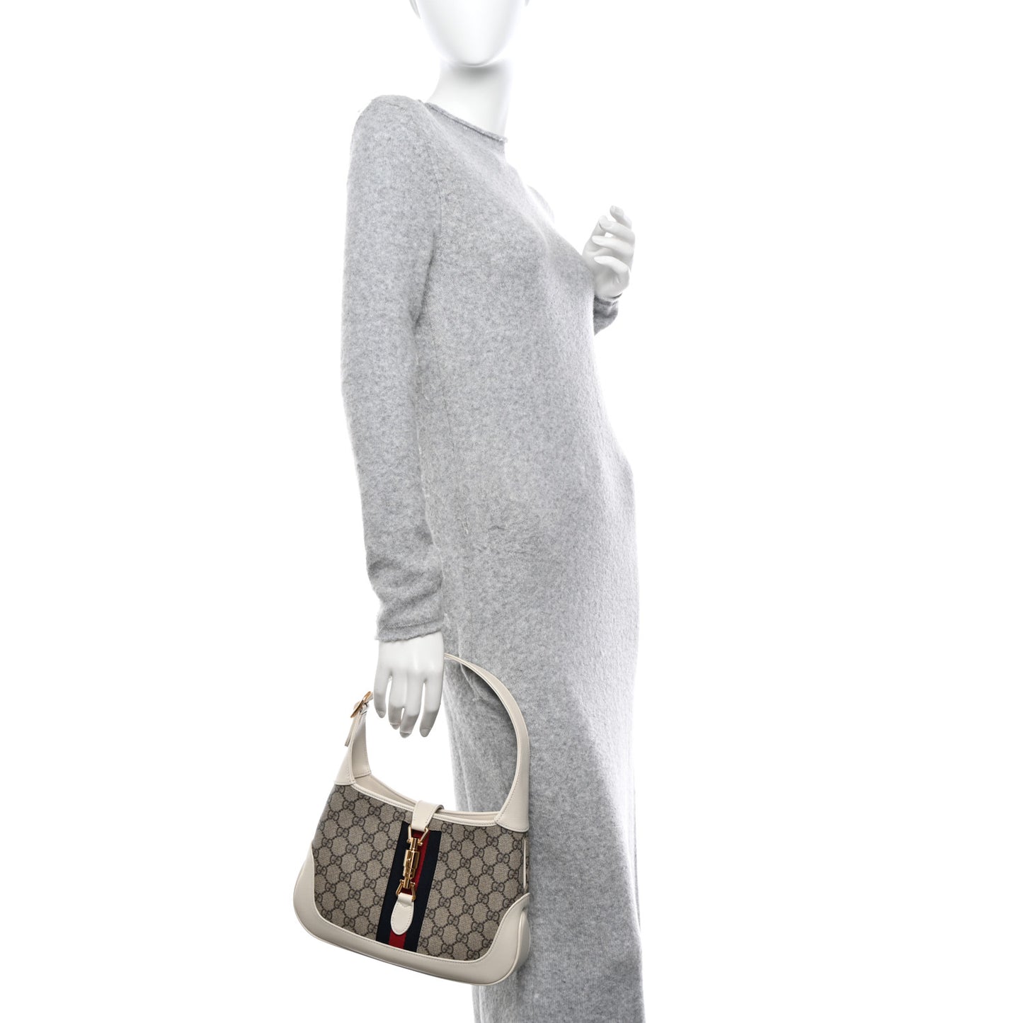 GG Supreme Monogram Azalea Calfskin Web Small Jackie 1961 Hobo Beige Ebony Mystic White