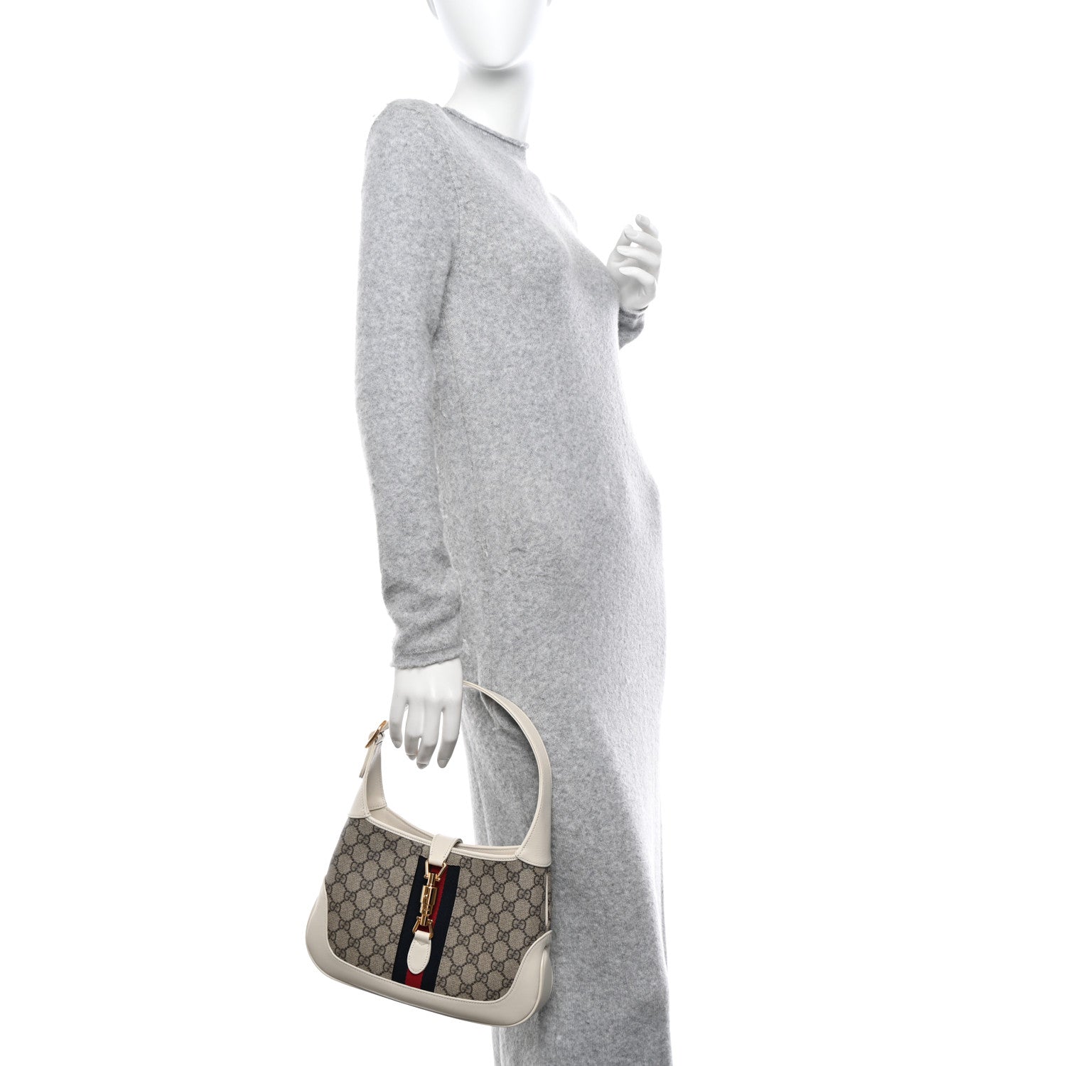 Gucci GG Supreme Monogram Azalea Calfskin Web Small Jackie 1961 Hobo Beige Ebony Mystic White 2 of 12