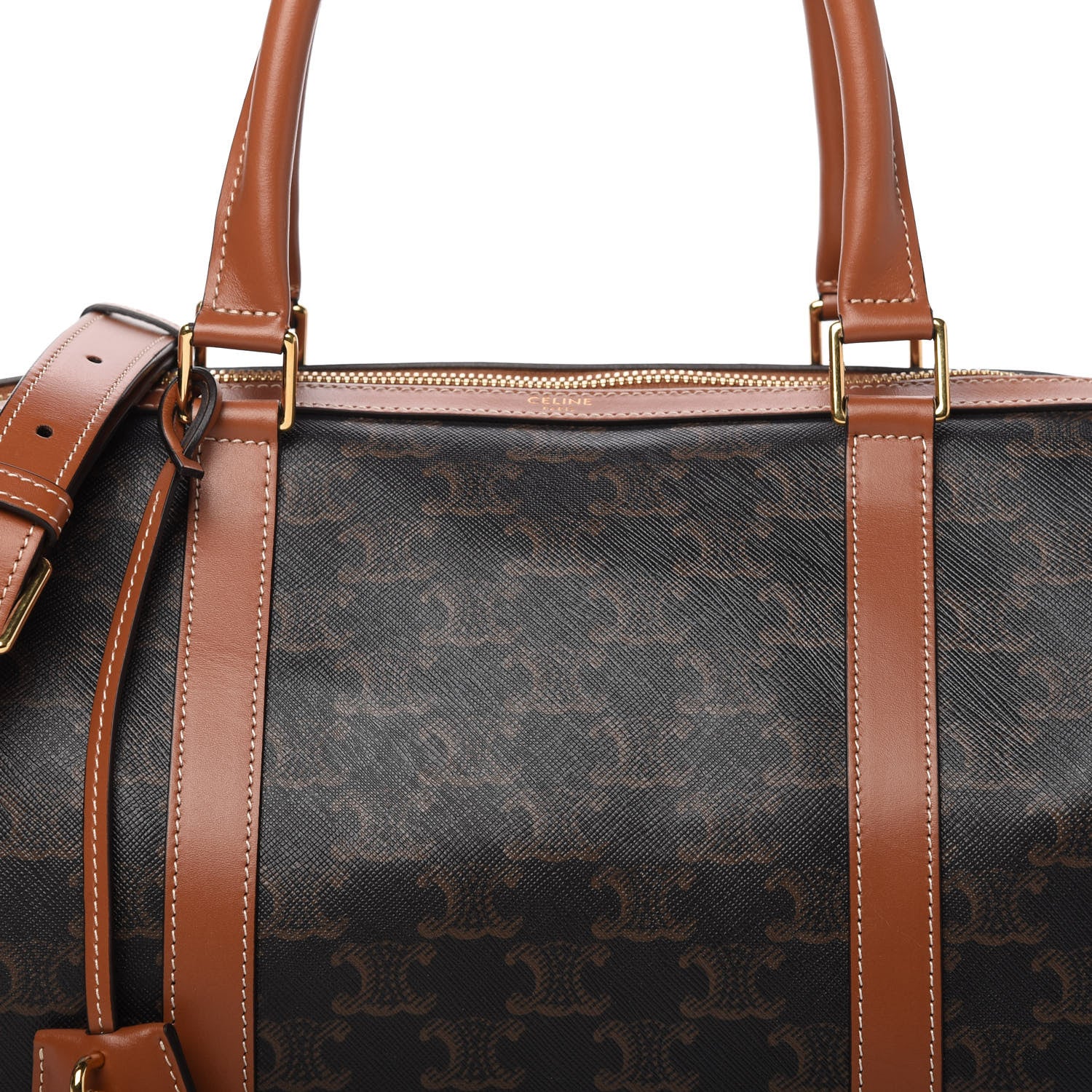 Celine Triomphe Canvas Calfskin Boston Bag Tan 9 of 9