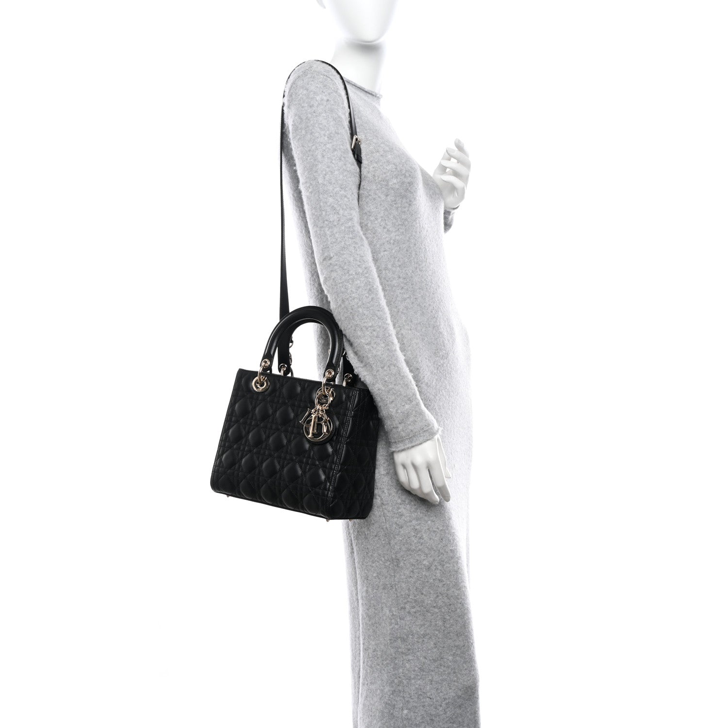 Christian Dior Lambskin Cannage Medium Lady Dior Black 2 of 9