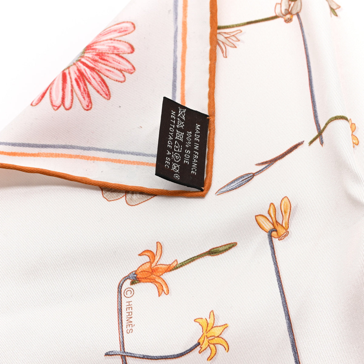 Hermes Silk I Like Flowers Scarf 70 Creme Orange Brun 3 of 3