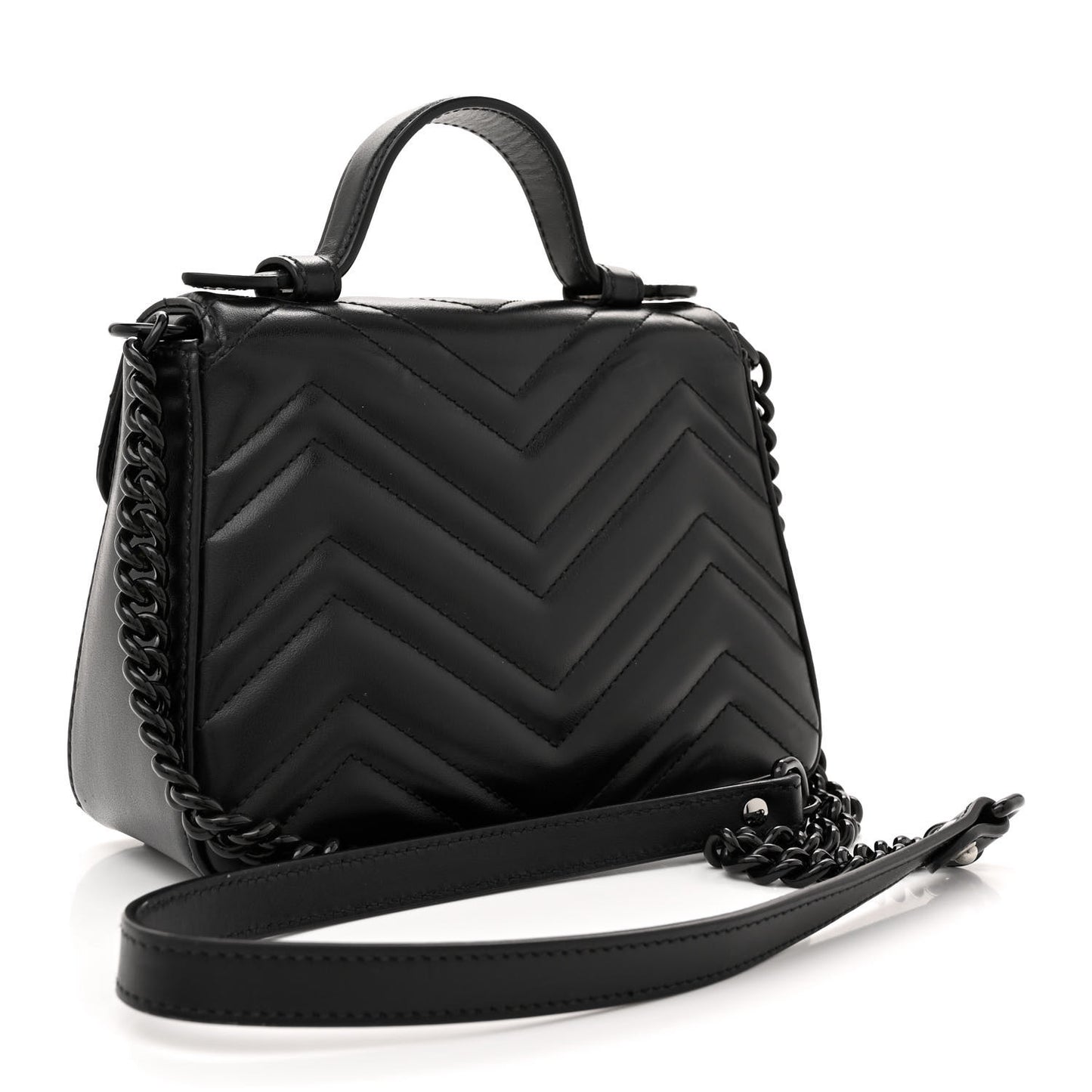 Calfskin Matelasse Monochrome GG Marmont Top Handle Shoulder Bag Black