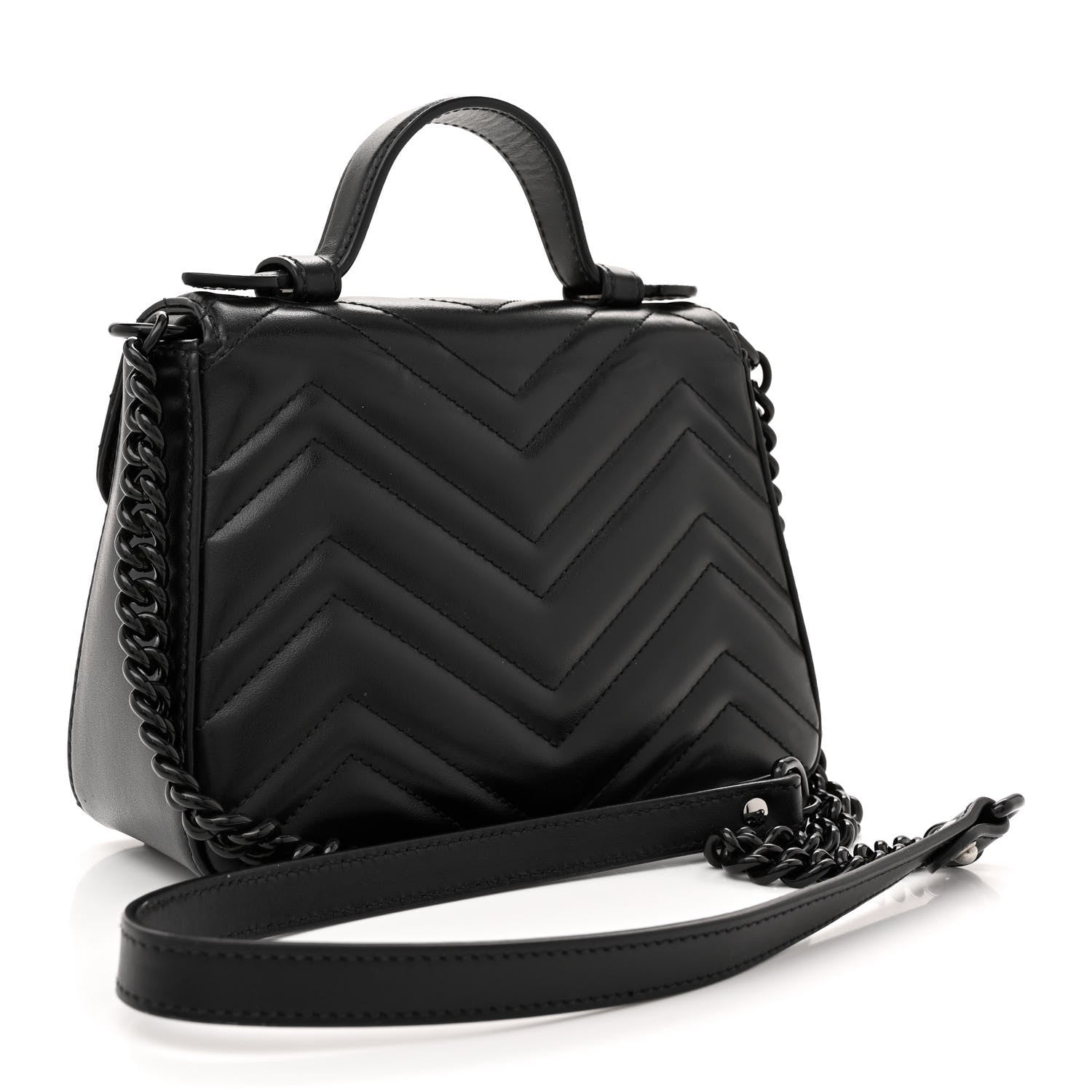 Gucci Calfskin Matelasse Monochrome GG Marmont Top Handle Shoulder Bag Black 3 of 13