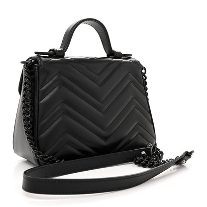 Gucci Calfskin Matelasse Monochrome GG Marmont Top Handle Shoulder Bag Black 3 of 13