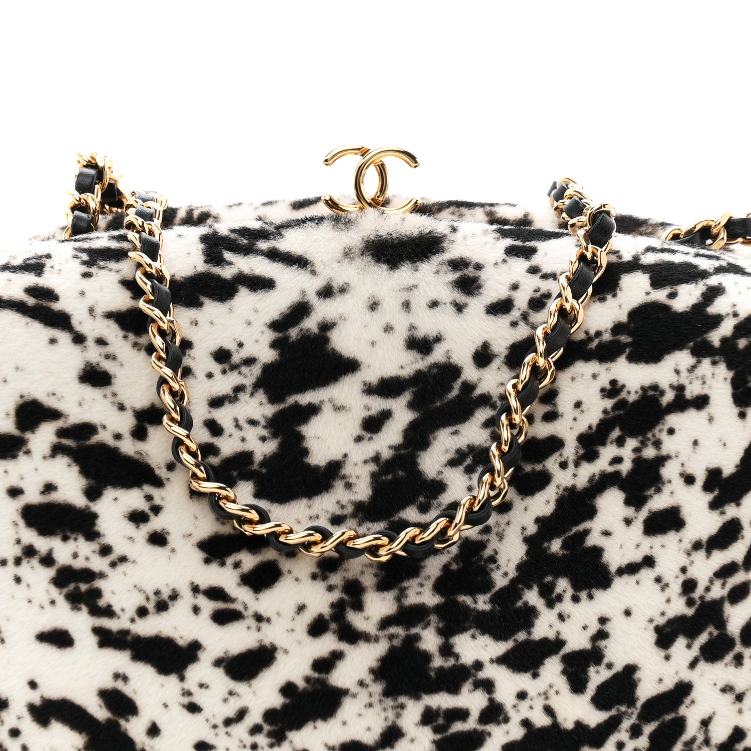 Chanel Lambskin Pony Hair Printed Clutch With Chain Black White 8 of 11