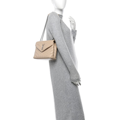 Saint Laurent Calfskin Y Quilted Monogram Small Loulou Chain Satchel Dark Beige 2 of 10