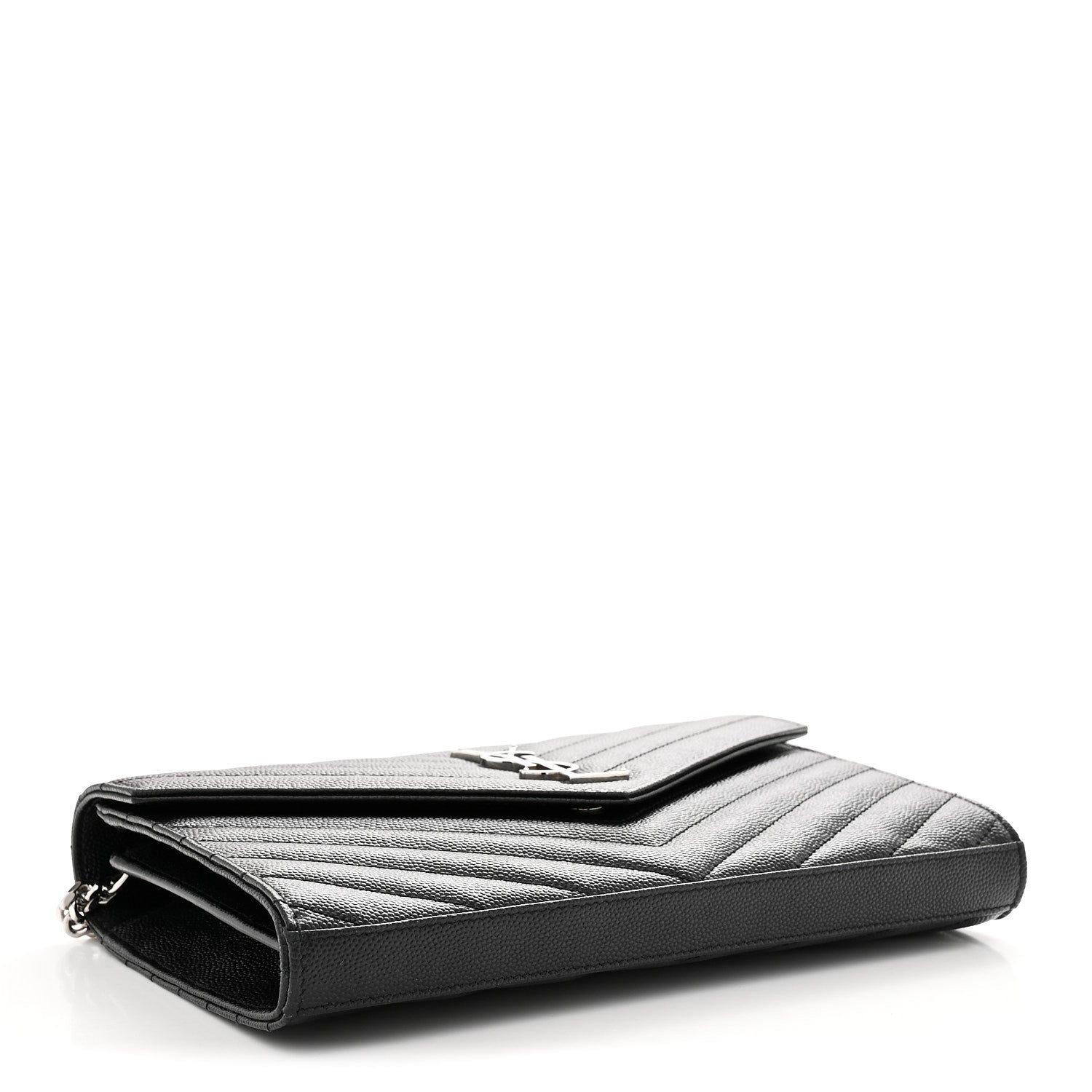 Saint Laurent Grain De Poudre Matelasse Chevron Monogram Chain Wallet Black 4 of 10