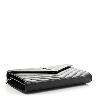 Saint Laurent Grain De Poudre Matelasse Chevron Monogram Chain Wallet Black 4 of 10