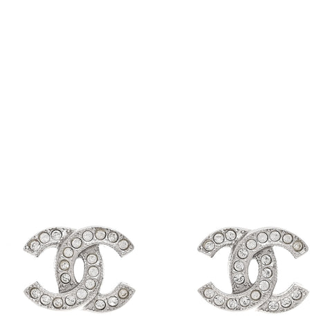 Metal Crystal CC Earrings Silver