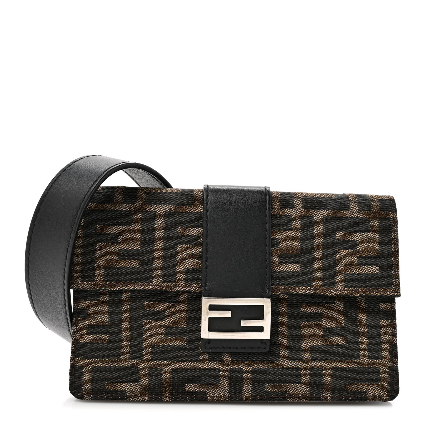 Recycled Fabric Jacquard Vitello Grace FF 1974 Baguette Belt Pouch Tobacco Moro Black