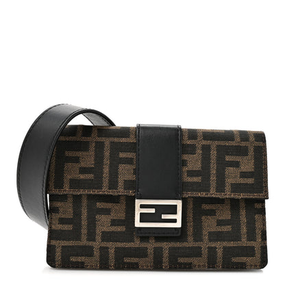 Fendi Recycled Fabric Jacquard Vitello Grace FF 1974 Baguette Belt Pouch Tobacco Moro Black 1 of 12