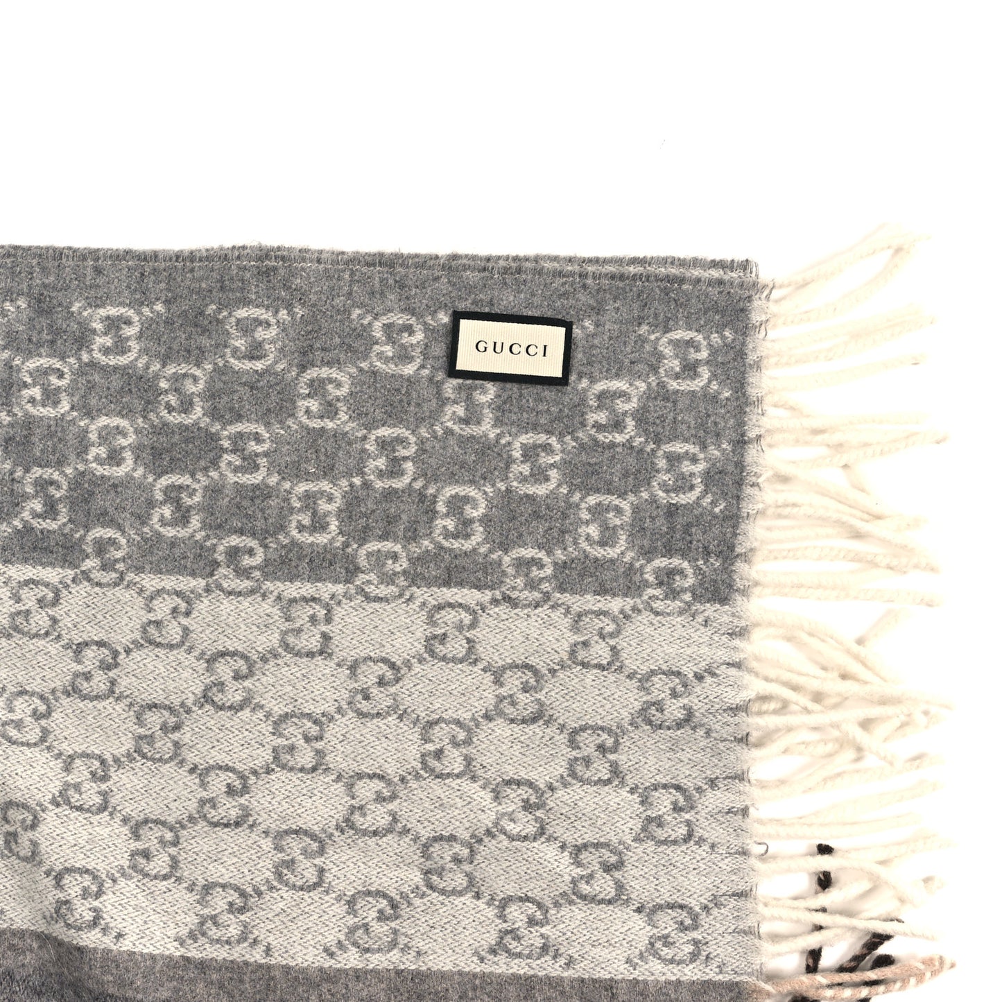 Cashmere Wool Monogram Web Fringe Scarf Grey Beige Brown