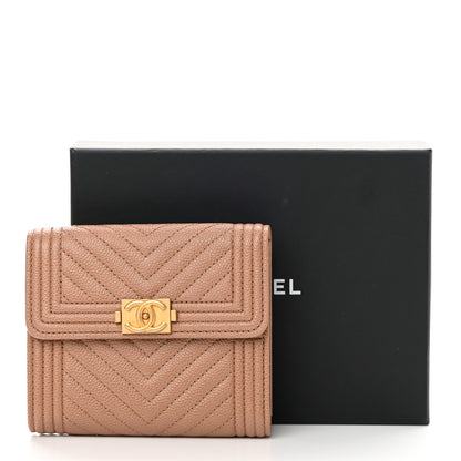 Chanel Caviar Chevron Quilted Boy Compact Wallet Light Brown 9 of 9