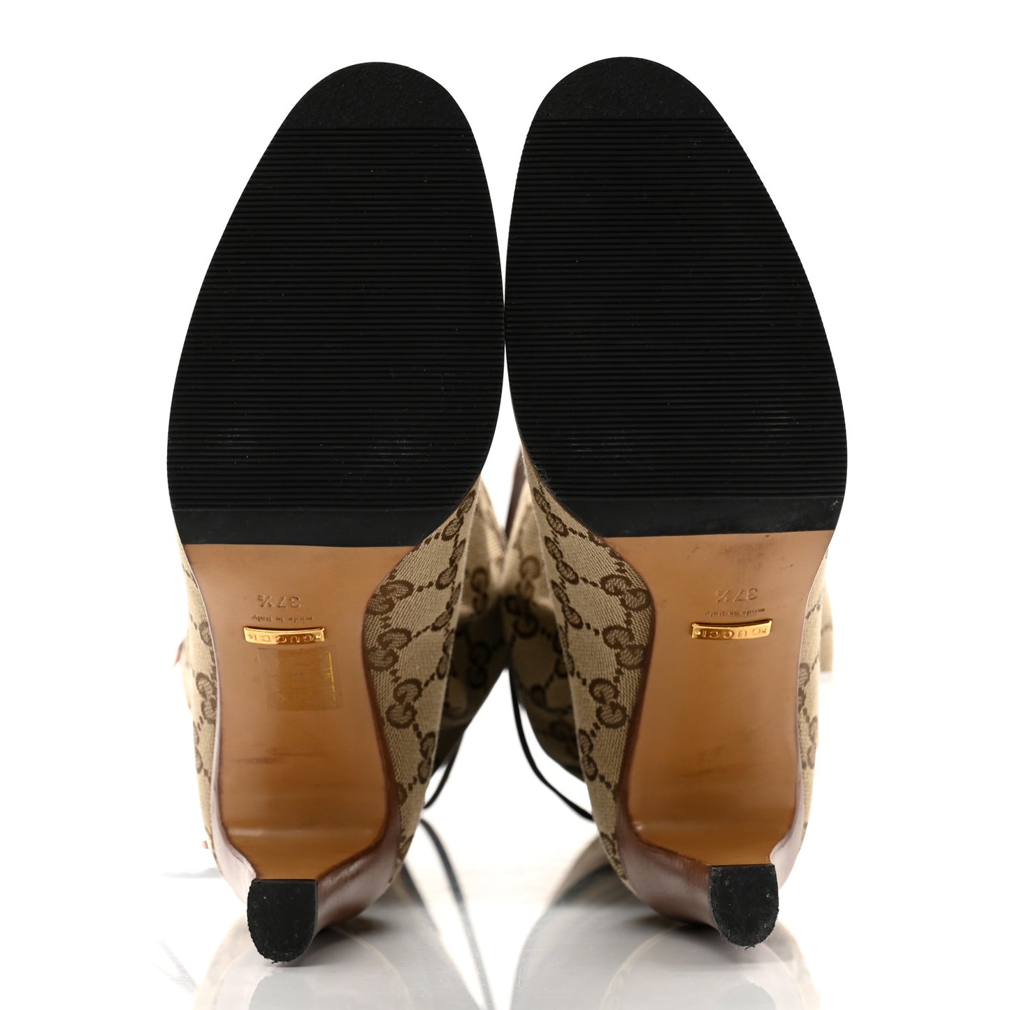 Monogram Malaga Kid Lisa Mid Heel Boots 37.5 Beige Ebony