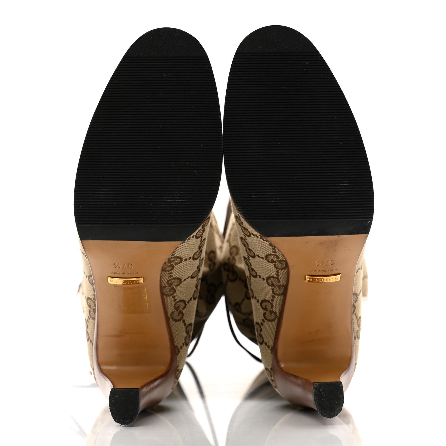 Gucci Monogram Malaga Kid Lisa Mid Heel Boots 37.5 Beige Ebony 5 of 10