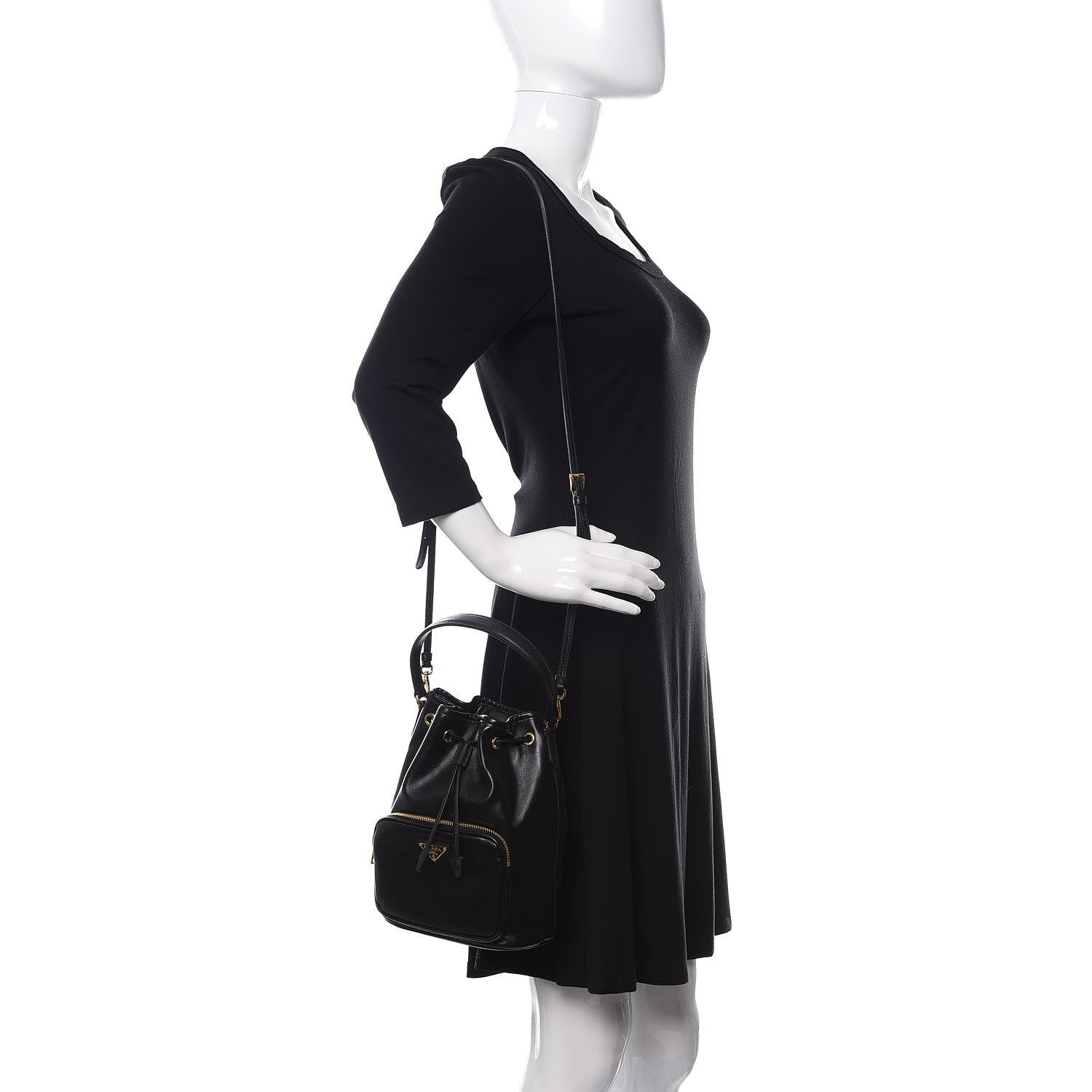 Prada Soft Calf Saffiano Mini Bucket Crossbody Bag Black 2 of 9