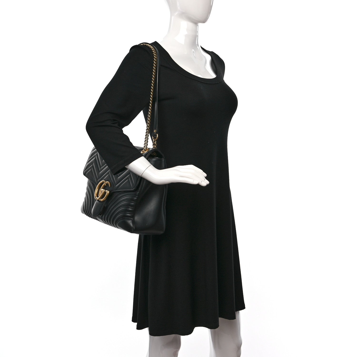Gucci Calfskin Matelasse Large GG Marmont Shoulder Bag Black 2 of 16