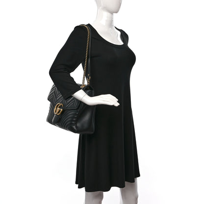 Gucci Calfskin Matelasse Large GG Marmont Shoulder Bag Black 2 of 16