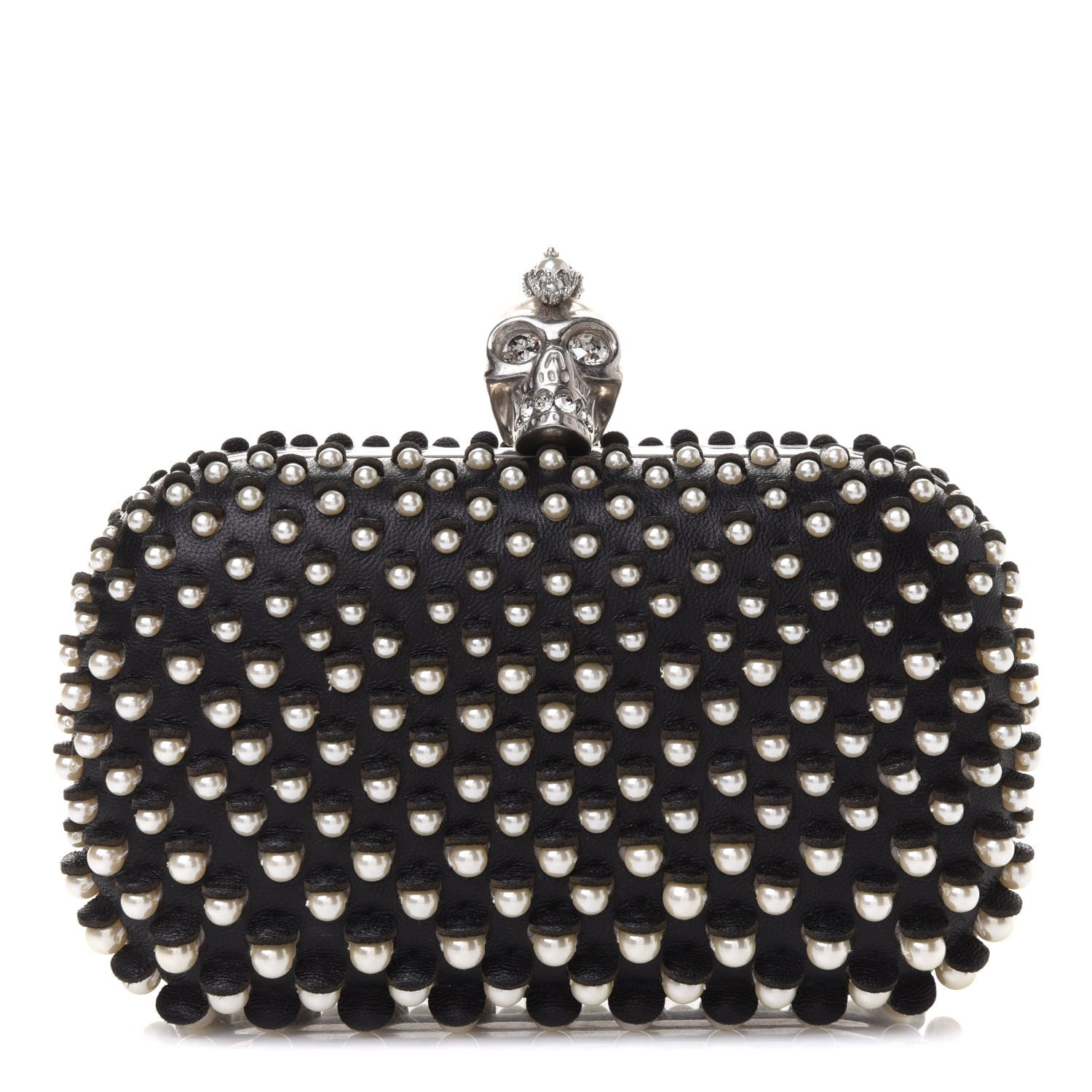 Alexander McQueen Pearl Embellished Calfskin Skull Box Clutch Black 1 of 9