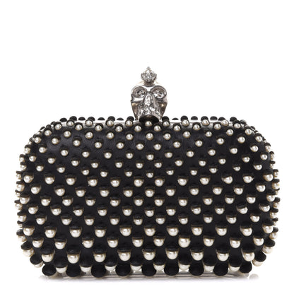 Alexander McQueen Pearl Embellished Calfskin Skull Box Clutch Black 1 of 9