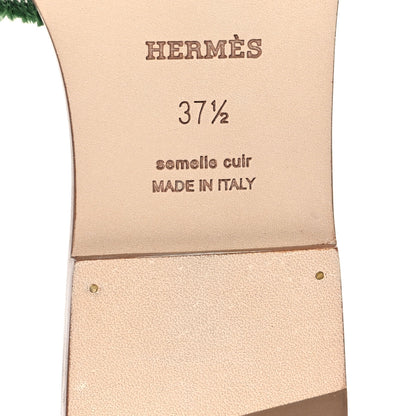 Hermes Calfskin Canvas Oran Fringe Sandals 37.5 Vert 7 of 10
