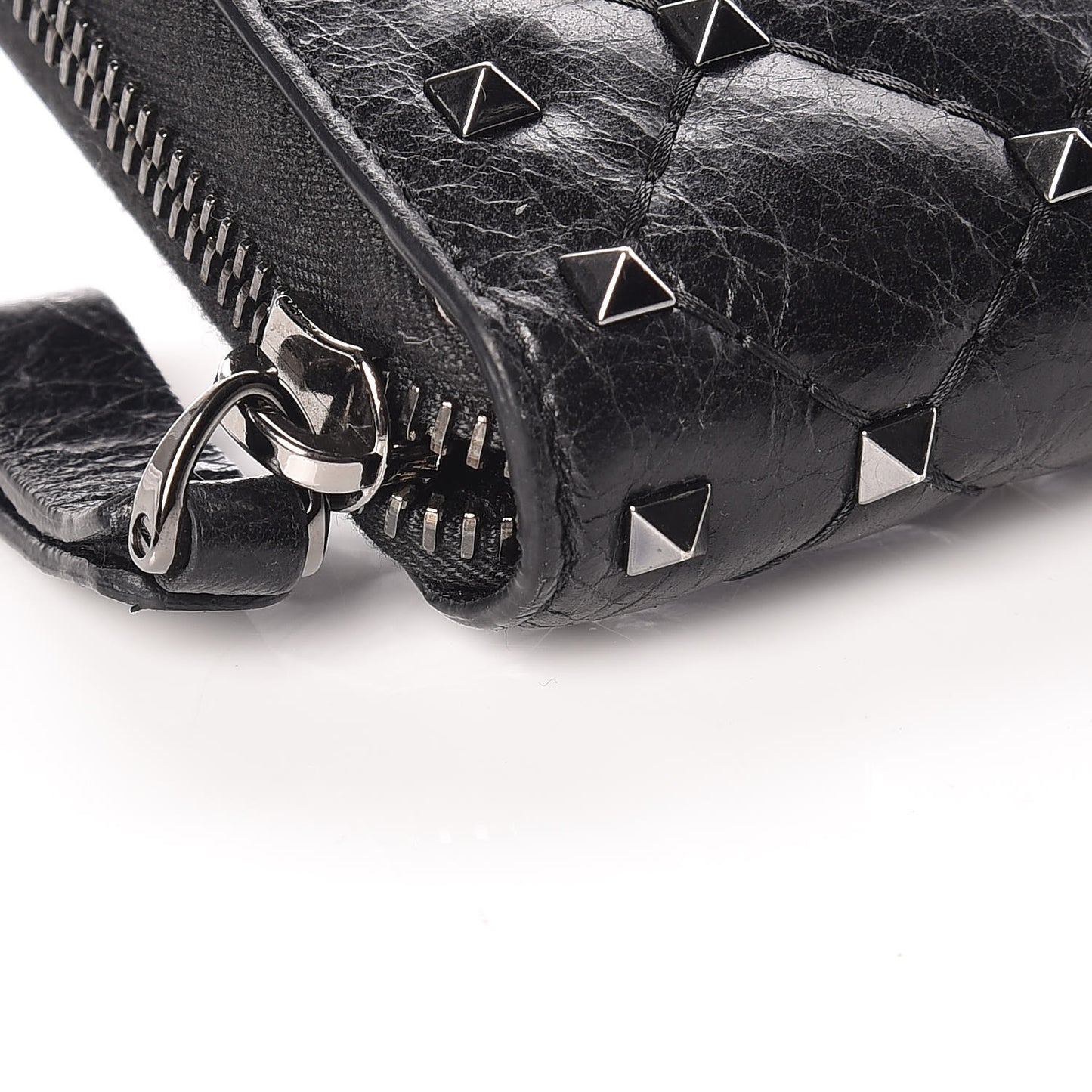 Craquele Nappa Rockstud Spike Zip Around Wallet Black