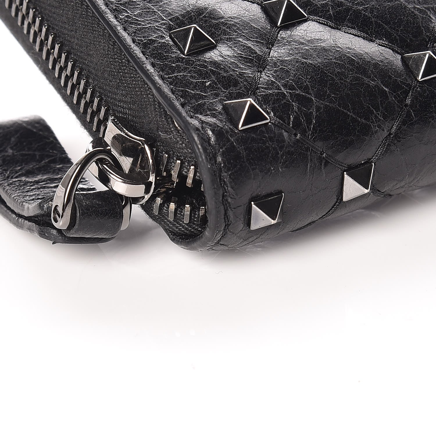 Valentino Garavani Craquele Nappa Rockstud Spike Zip Around Wallet Black 8 of 9